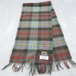 Johnstons of Elgin 100% Lambswool Scarf 60 X 12 Plaid Scotland Green Red Yellow